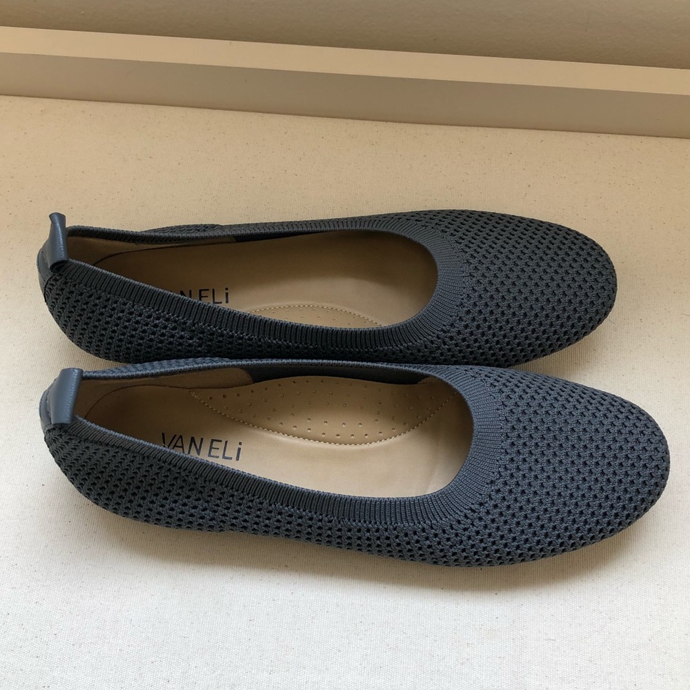 Vaneli Knit Charcoal Textured Ballet Flats Round Toe Classic Comfort Neutral 9